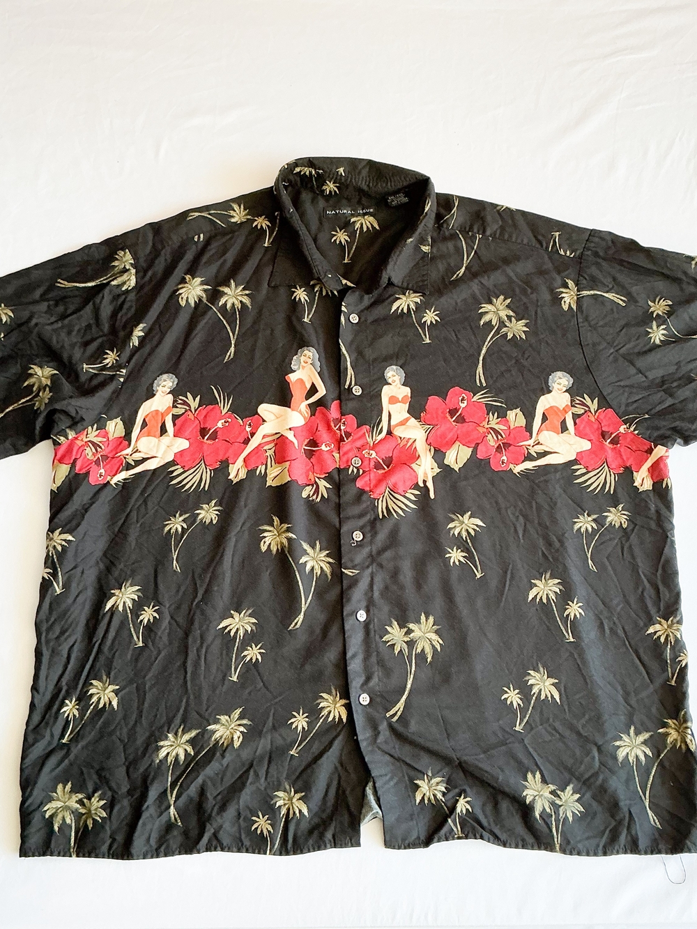 Vintage 90s Natural Issue Hawaiian Button Up Tropical Mens Shirt Pin Up XXL
